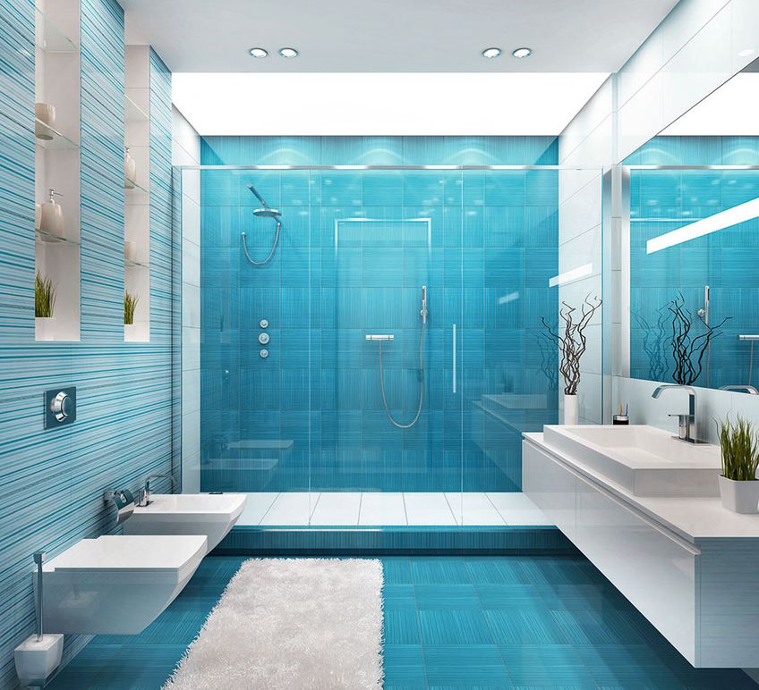 Badezimmer mit Azurblauem Farbschema