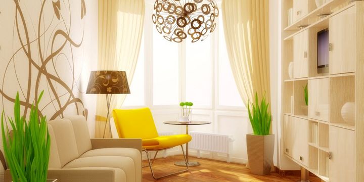 Kleines Stilvolles Wohnzimmer in Gelbtönen