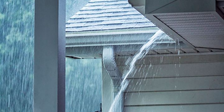 Starker regen verursacht viel Wasser am Dach