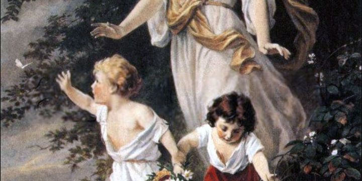 Das Gemälde „Schutzengel mit zwei Kindern am Abgrund“ von Bernhard Plockhorst aus dem Jahr 1866 diente als motivische Anregung für viele spätere Schutzengelbilder.