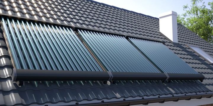 Solarthermie-Anlage auf einem grauen Dach