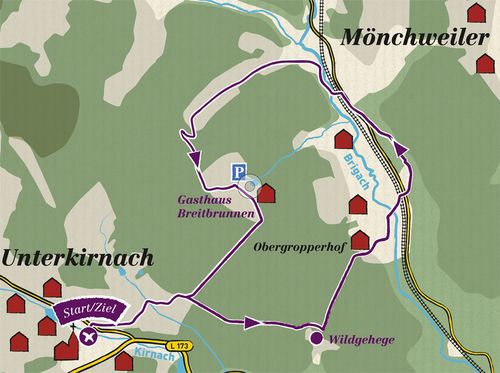 Wanderkarten-Ausschnitt Groppertal im Schwarzwald bei Unterkirnach