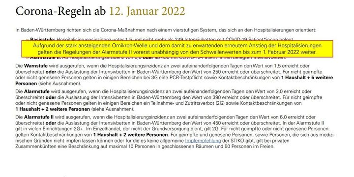 Corona-Regeln in Baden-Württemberg ab dem 12. Januar 2022