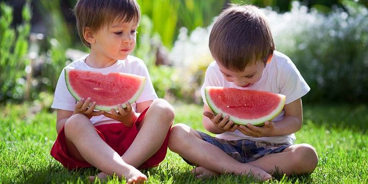 Obst kommt dank seiner natürlichen Süße gut bei Kindern an. Vor allem Melone enthält viel Wasser, wenig Kalorien und schmeckt allen.