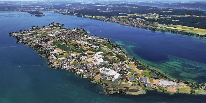 Luftbild der Insel Reichenau im Bodensee